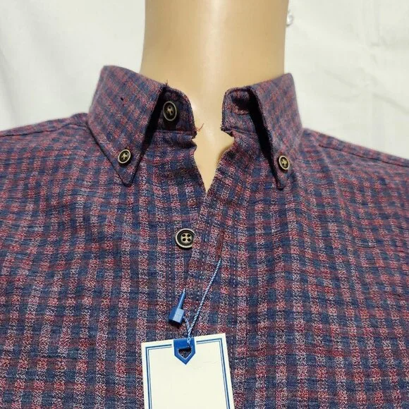 Rowm Mens Long Sleeve Button-Down Shirt Red/Blue Checkered size LT - Picture 9 of 11